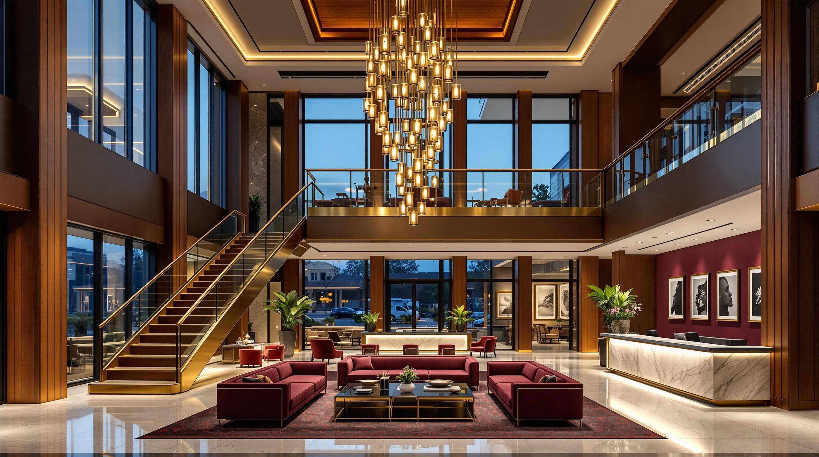 A hotel lobby furnished by David Andrew Furniture