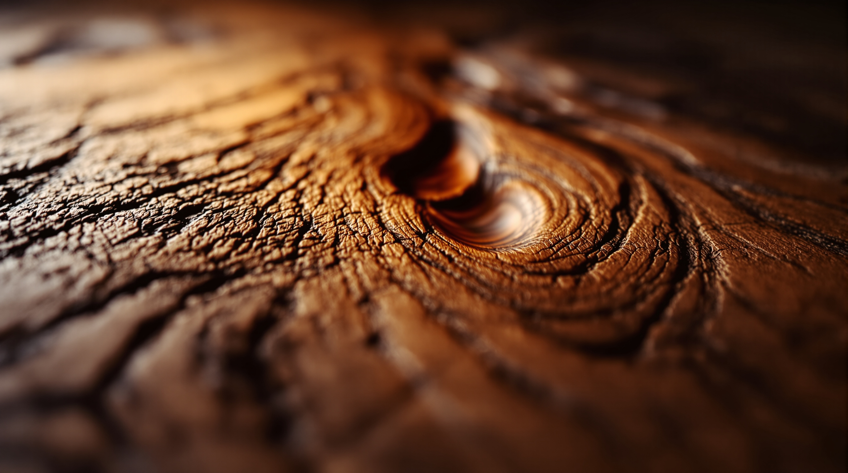 Close-up of figured walnut grain in raking light