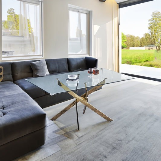 Modern Glass Dining Table – Gold Frame