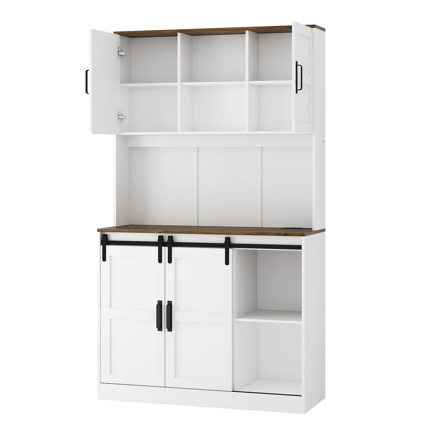 Farmhouse Bar Cabinet with Sliding Barn Door White