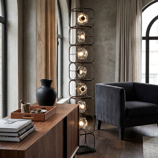 The Valletta Wrought Iron + Glass Floor Lamp