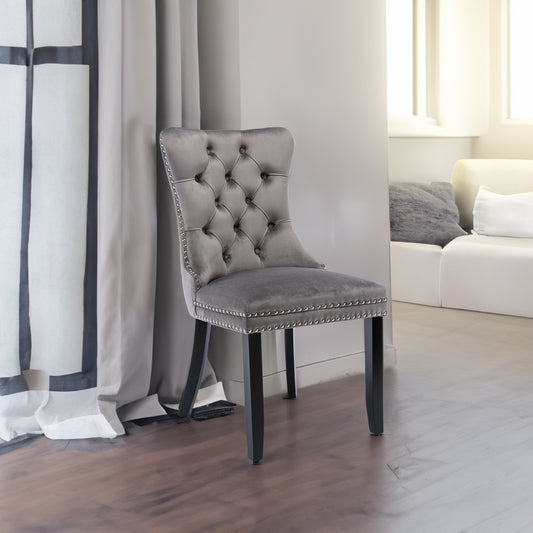 Nikki Tufted Linen Dining Chair Set (2 pcs) – Gray