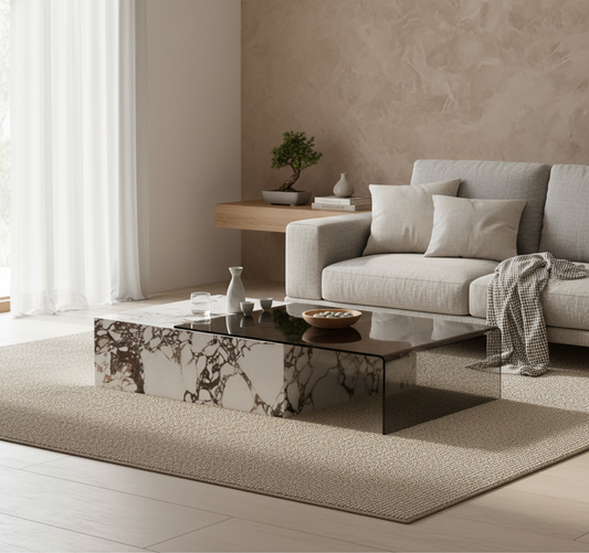 Rimini Dual-Surface Marble and Glass Table