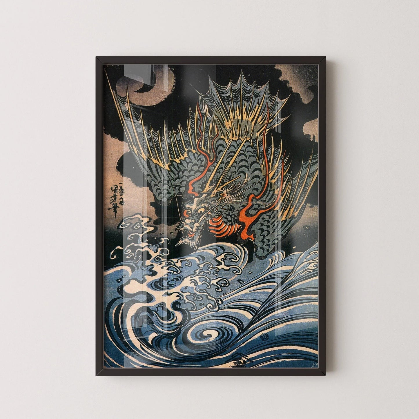 Kuniyoshi Flying Dragon Print: Vintage Japanese Woodblock Art