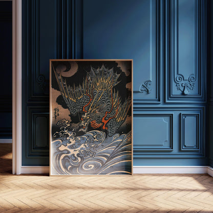 Kuniyoshi Flying Dragon Print: Vintage Japanese Woodblock Art