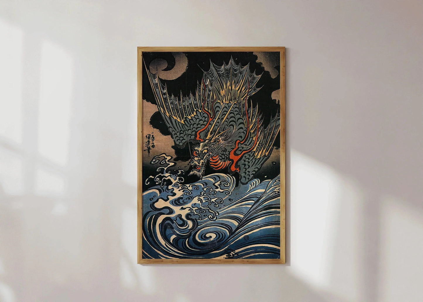 Kuniyoshi Flying Dragon Print: Vintage Japanese Woodblock Art