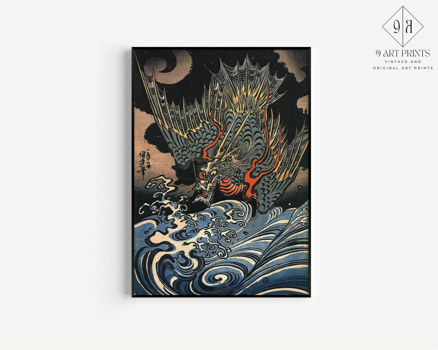 Kuniyoshi Flying Dragon Print: Vintage Japanese Woodblock Art